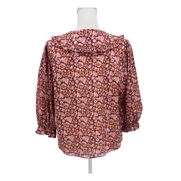 New RIXO London Blouse Peter Pan Ruffle Brown Orange Floral Size 6 - Picture 6 of 7